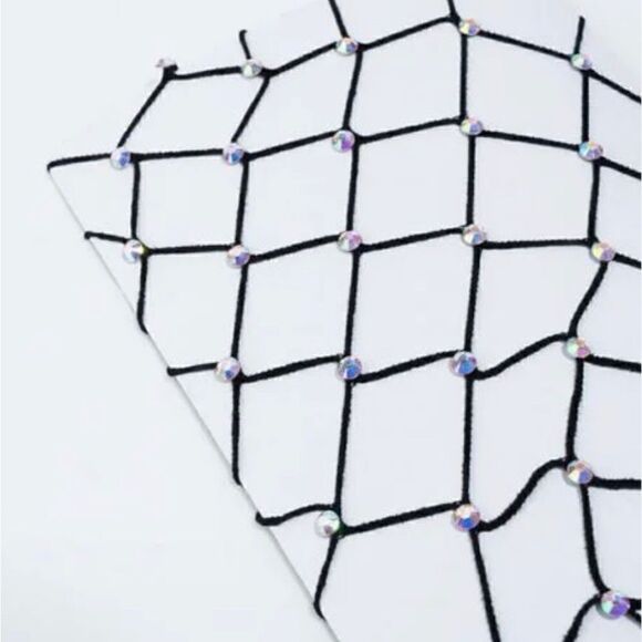 Black Rhinestone Wide Fishnet Tights - Picture 5 of 5
